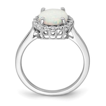  14k White Gold 10x8mm Oval Lab-Created Opal and 1/15 carat Diamond Halo Ring — alternate view
