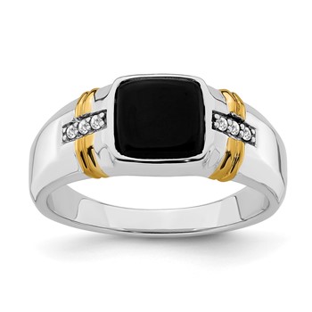 IB Goodman 14k Two-tone 8mm Cushion Onyx and 1/20 carat Diamond Mens Ring