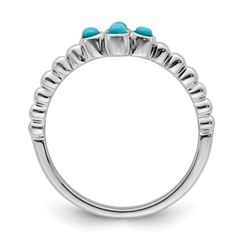 14k White Gold 2mm Round Turquoise Ring — alternate view