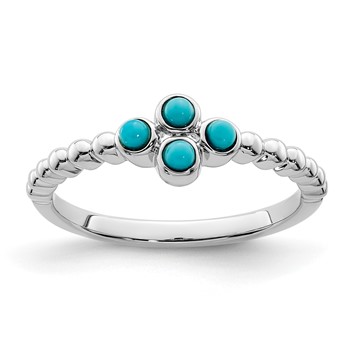 14k White Gold 2mm Round Turquoise Ring