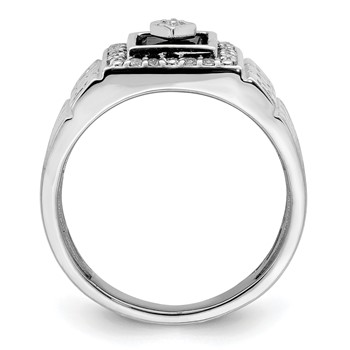 14k White Onyx and Diamond Greek Key Design Mens Ring — alternate view