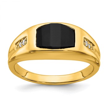 IB Goodman 14k 10x8mm Barrel Onyx and 1/20 carat Diamond Mens Ring