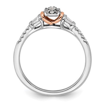 14k White and Rose Gold Cluster 1/5 carat Round/Baguette Diamond Complete Engagement Ring — alternate view