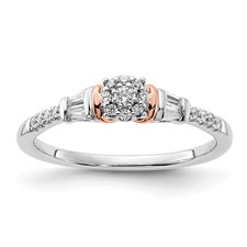 Image of 14k White and Rose Gold Cluster 1/5 carat Round/Baguette Diamond Complete Engagement Ring