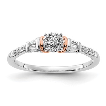 14k White and Rose Gold Cluster 1/5 carat Round/Baguette Diamond Complete Engagement Ring