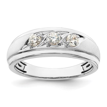 14K White 3-Stone Complete Diamond Men's Ring