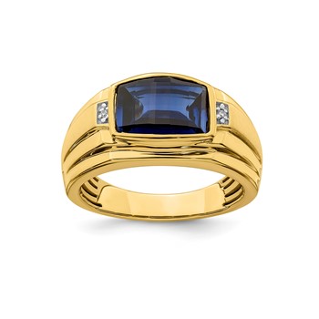 14kYG Polished & Satin Cr. Sapphire & Diamond Men's Ring
