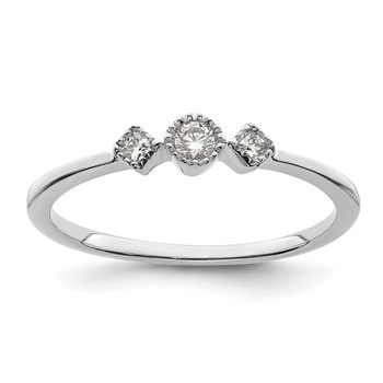 14k White Gold Beaded Edge Petite 3-Stone 1/10 carat Round/Princess Diamond Complete Promise/Engagement Ring