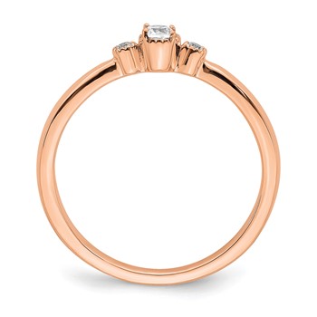 14k Rose Gold Beaded Edge Petite 3-Stone 1/15 carat Round Diamond Complete Promise/Engagement Ring — alternate view