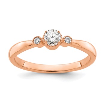 14k Rose Gold Beaded Edge Petite 3-Stone 1/4 carat Round Diamond Complete Promise/Engagement Ring