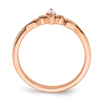 14k Rose Gold Beaded Edge Petite 3-Stone 1/15 carat Marquise Diamond Complete Promise/Engagement Ring — alternate view