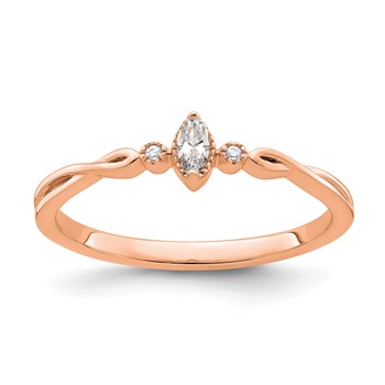 14k Rose Gold Beaded Edge Petite 3-Stone 1/15 carat Marquise Diamond Complete Promise/Engagement Ring