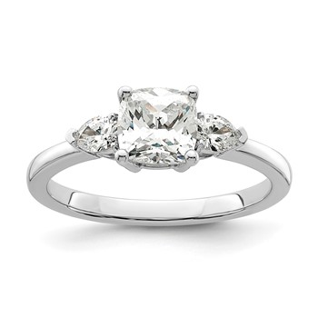14k White Gold 3 Stone Pear/Cushion Semi-Mount Including 2-Pear Side Stones Dia Ring