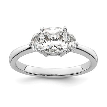 14k White Gold 3 Stone Half Moon/Cushion Semi-Mount Including 2-Half Moon Side Stones Dia Ring
