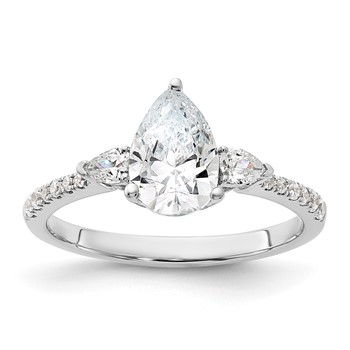 14k White Gold 3 Stone Pear/Pear Center Semi-Mount Including 2-Pear Side Stones Dia Ring
