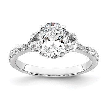 14k White Gold 3 Stone Half Moon/Oval Semi-Mount Including 2-Half Moon Side Stones Dia Ring