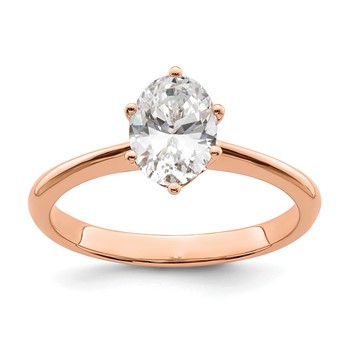 14k Rose Gold (Holds 1 carat (7x5mm) Oval) 6-Prong with .02 carat Diamond Leaf Design Semi-Mount Engagement Ring