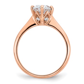 14k Rose Gold (Holds 2 carat (8.5x6.5mm) Oval) 6-Prong with 1/20 carat Diamond Leaf Design Semi-Mount Engagement Ring — alternate view