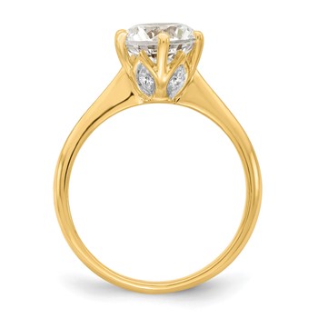14k (Holds 2 carat (8.20 mm) Round) 4-Prong with 1/20 carat Diamond Leaf Design Semi-Mount Engagement Ring — alternate view