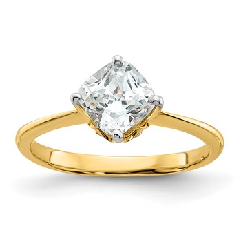 14k (Holds 1.5 carat (7.00 mm) Cushion-cut) 4-Prong with 1/20 carat Diamond Leaf Design Semi-Mount Engagement Ring