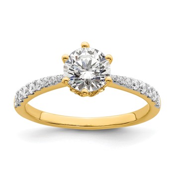 14k Gold Leaf Design (Holds 1 carat (6.5mm) Round Center) 1/4 carat Diamond Semi-Mount Engagement Ring
