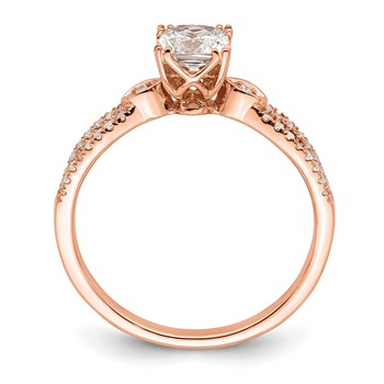 14k Rose Gold Split Shank (Holds 1/2 carat (4.9mm) Cushion Center) 1/8 carat Diamond Semi-Mount Engagement Ring — alternate view