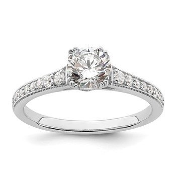 14k White Gold (Holds 3/4 carat (5.8mm) Round Center) 1/6 carat Diamond Semi-Mount Engagement Ring