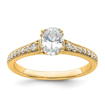 14k Yellow Polish 1/2ct Oval Semi-Mount Engagement Dia Ring