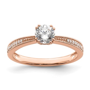 14k Rose Gold (Holds 1/2 carat (5.2mm) Round Center) 1/15 carat Diamond Semi-Mount Engagement Ring