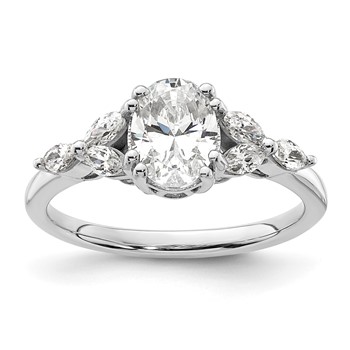 14k White Polish 1ct Oval Semi-Mount Engagement Dia Ring