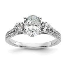 Image of 14k White Gold 3 Stone 1ct Oval Semi-Mount Including 2-3.2mm Side Stones Engagement Diamond Ring