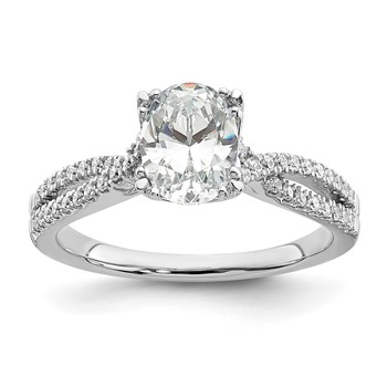 14k White Gold Criss-Cross (Holds 1 carat (8.00x6.1mm) Oval Center) 1/5 carat Diamond Semi-Mount Engagement Ring