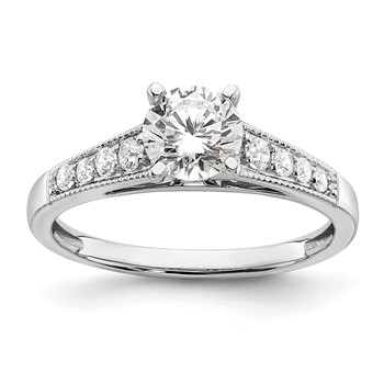 14k White Gold (Holds 1 carat (6.5mm) Round Center) 1/5 carat Diamond Semi-Mount Engagement Ring