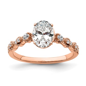 14k Rose Gold 1/8 carat Lab Grown Diamond VS/SI+ G+ 1 carat Center Oval Semi Mount Engagement Ring