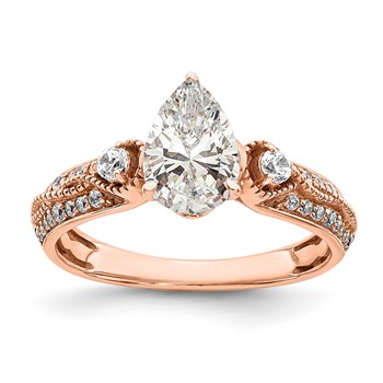 14k Rose Gold (Holds 1 carat (8.00x6.1mm) Pear Center) 1/4 carat Diamond Semi-Mount Engagement Ring