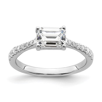 14k White Gold East West (Holds 3/4 carat (6.1x4.5mm) Emerald-cut Center) 1/4 carat Diamond Semi-Mount Engagement Ring