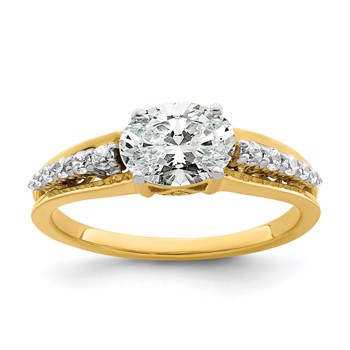 14k Two-tone 1/6 carat Lab Grown Diamond VS/SI+ G+ 1 carat Center Oval Semi Mount Engagement Ring