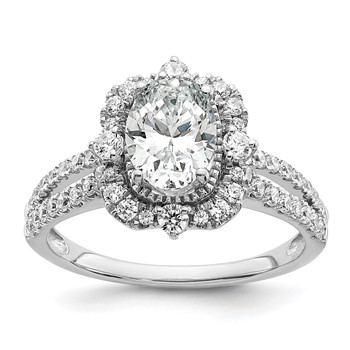 14k White Gold Vintage Halo (Holds 1 carat (8.0x6.1mm) Oval Center) 5/8 carat Diamond Semi-Mount Engagement Ring