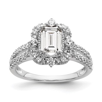 14k White Gold Vintage Halo (Holds 1 carat (6.9x5.2mm) Emerald-cut Center) 5/8 carat Diamond Semi-Mount Engagement Ring