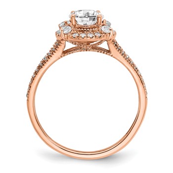 14k Rose Gold Vintage Halo (Holds 1 carat (8.0x6.1mm) Oval Center) 3/8 carat Diamond Semi-Mount Engagement Ring — alternate view