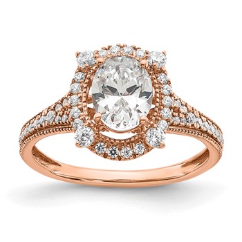 14k Rose Gold Vintage Halo (Holds 1 carat (8.0x6.1mm) Oval Center) 3/8 carat Diamond Semi-Mount Engagement Ring