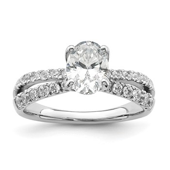 14k White Gold 5/8 carat Lab Grown Diamond VS/SI+ G+ 1 carat Center Oval Semi Mount Engagement Ring