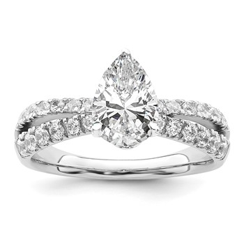 14k White Gold 5/8 carat Lab Grown Diamond VS/SI+ G+ 1 carat Center Pear Semi Mount Engagement Ring