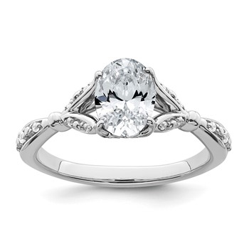 14k White Gold Semi-mount Diamond Oval Center Engagement Ring