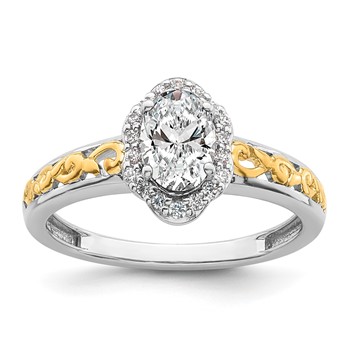 14k Two-tone Oval Vintage Halo Semi-Mount Engagement Ring