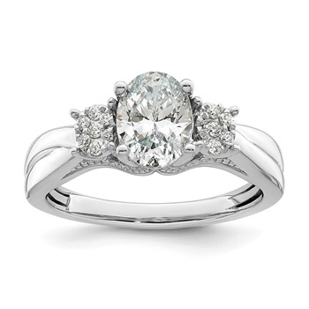 14k White Gold 1/8 carat Lab Grown Diamond VS/SI+ G+ 1 carat Center Oval Semi Mount Engagement Ring