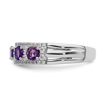 14k Polished Round Amethyst and 3/8 carat Diamond 5-Stone Ring — alternate view
