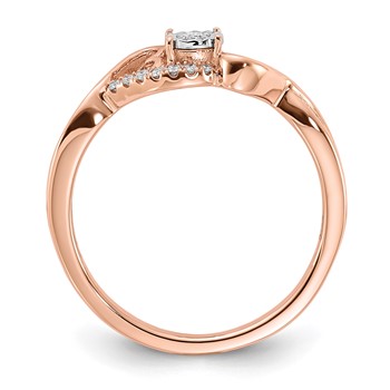 14k Rose Gold Polished 1/8 carat Diamond Side Hearts Ring — alternate view