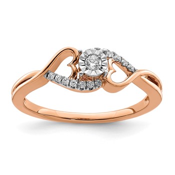 14k Rose Gold Polished 1/8 carat Diamond Side Hearts Ring