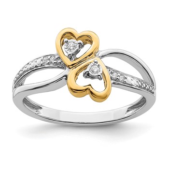 14k Two-tone Polished 1/20 carat Diamond Double Heart Ring